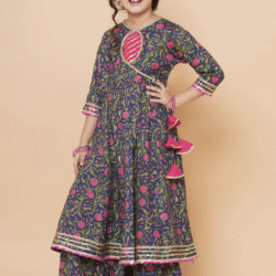 Alternative view of Blue Floral Angrakha Gotta Patti Kurta Sharara set With Dupatta